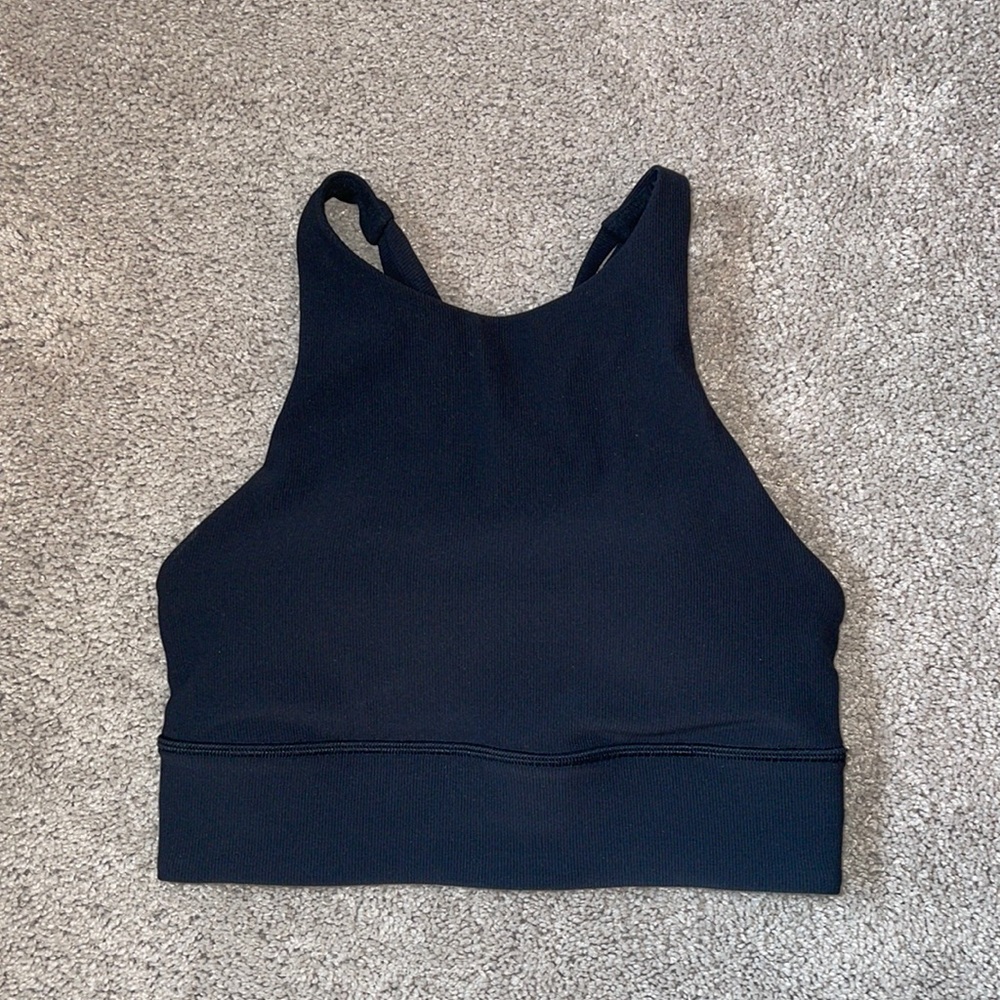 Lululemon Black Sports Bra Size 4 - "Energy High Neck Bra"